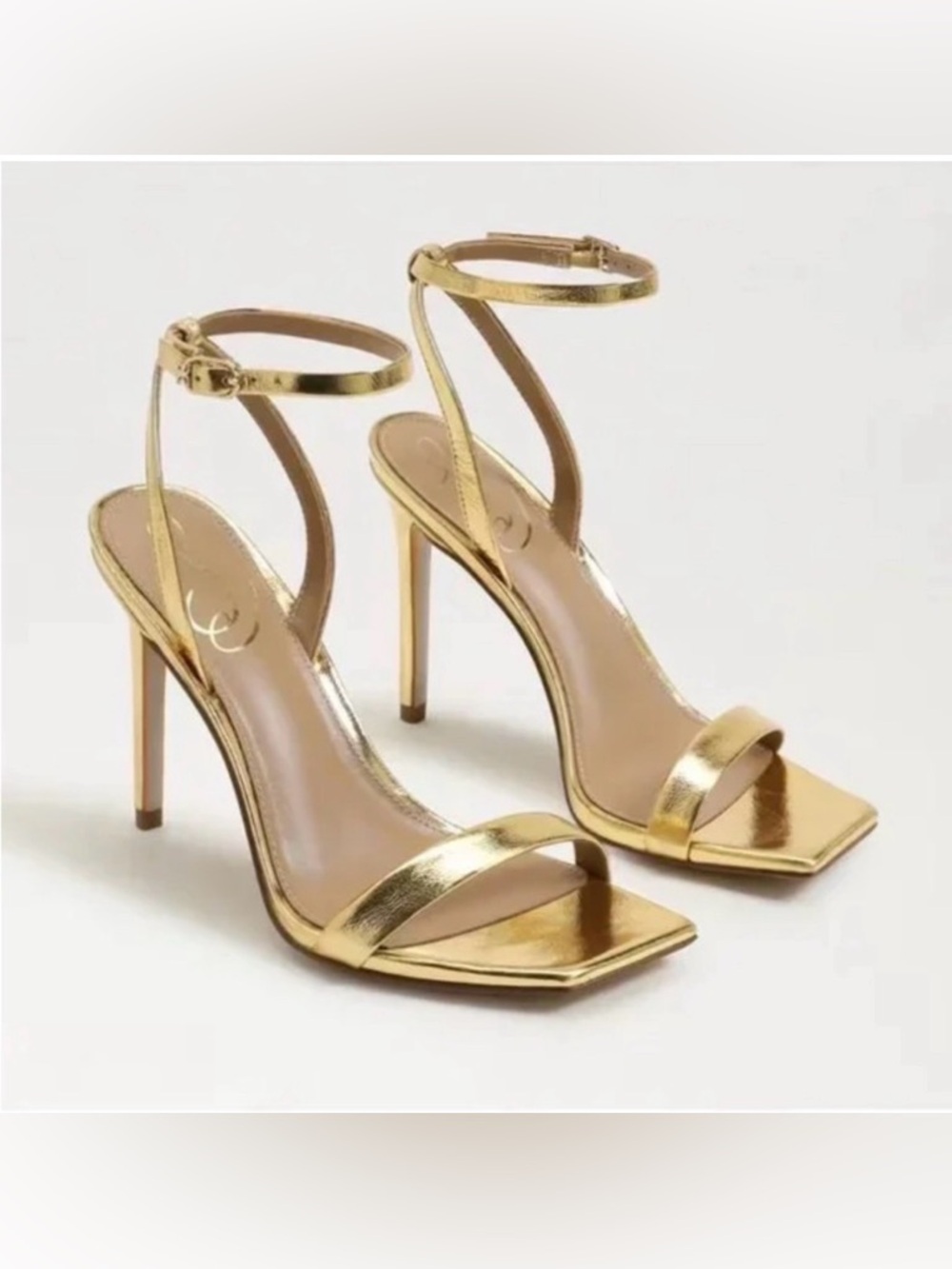 Sam Edelman Gold Metallic Ankle-Strap Stiletto Sandals